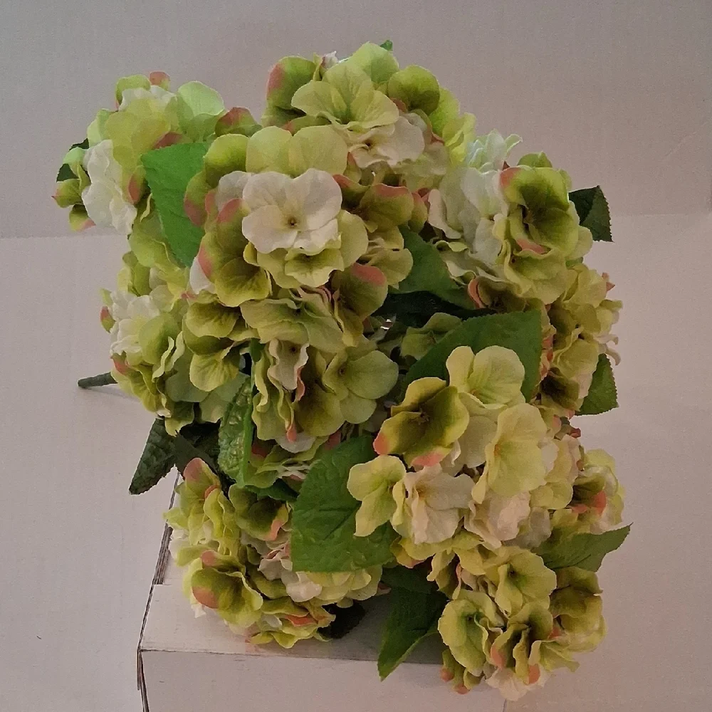 3 Individual Sets Green and White Hydrangea Faux Floral Arrangement